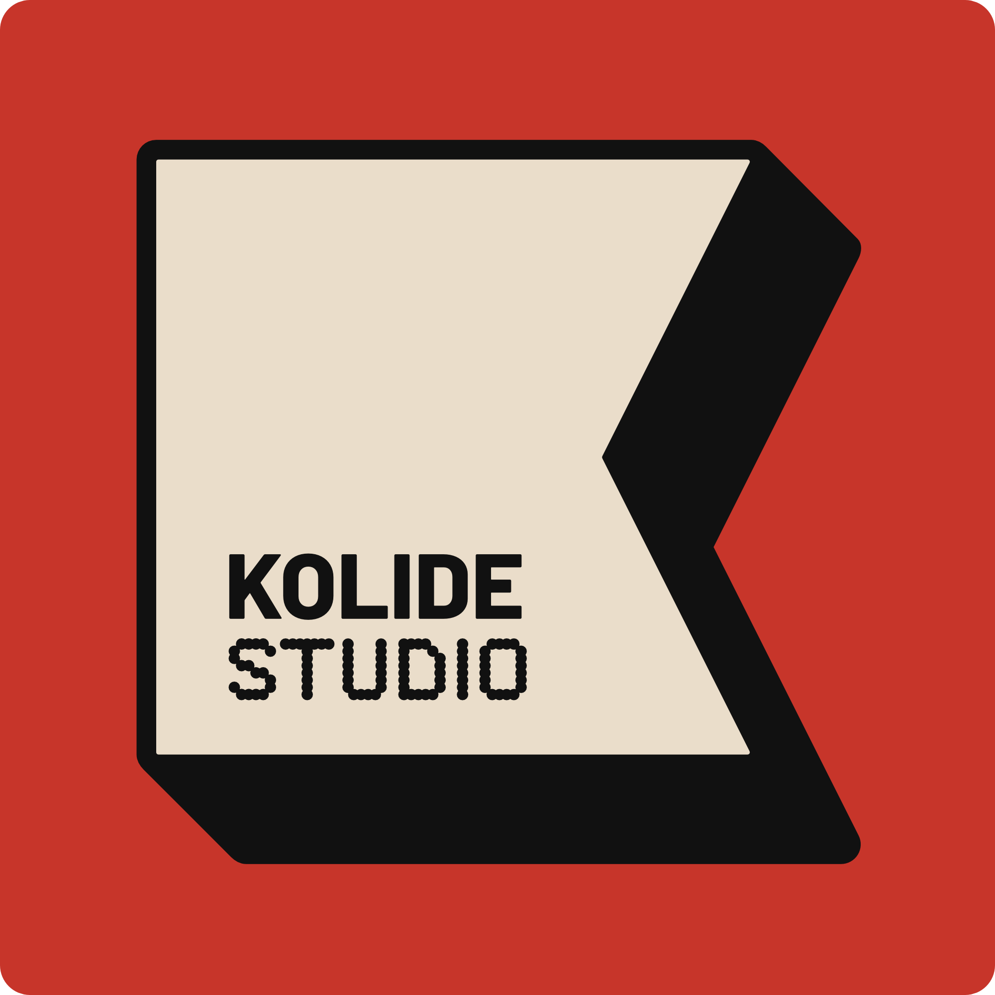 Kolide Studio K mark with the studio name, on red