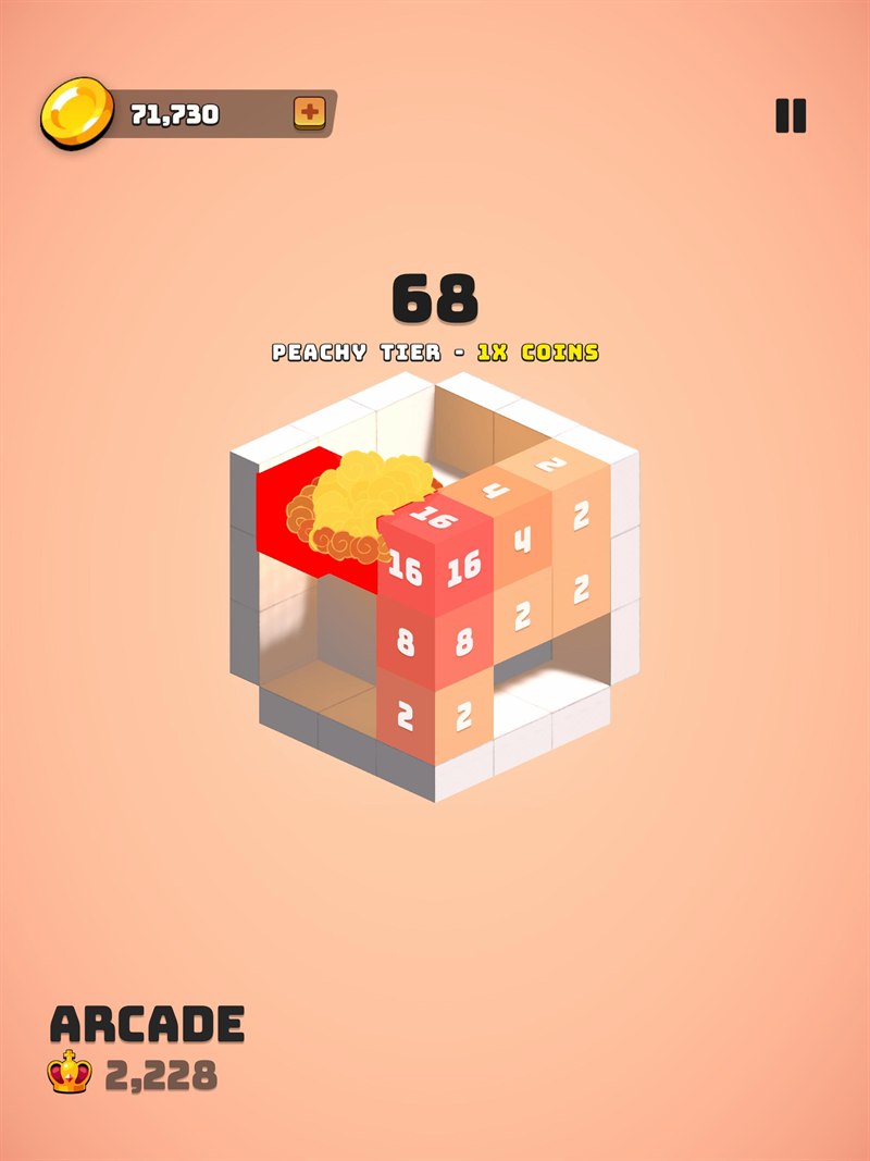3D48 on iPad — Arcade mode, blocks exploding on merge